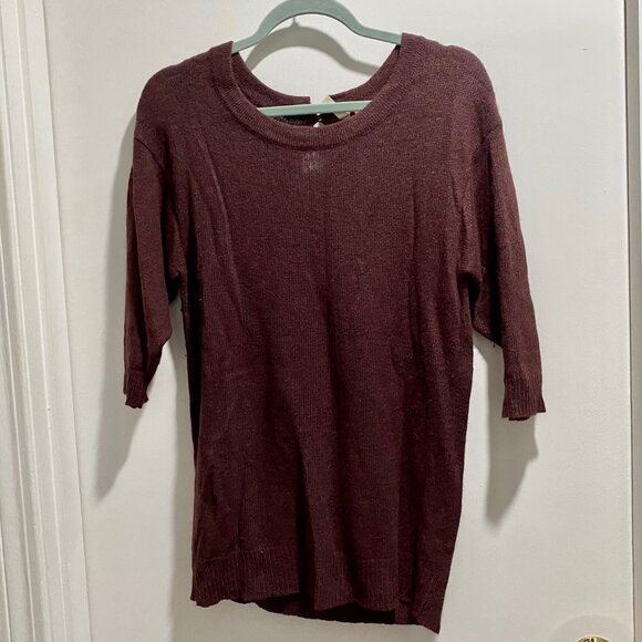 (3) Women Frenchi Burgundy Angora Wool Viscose Cut Out Long Boho Sweater Tunic S - Picture 1 of 7